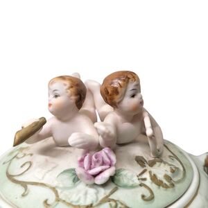 Vintage Norleans Japan Cherub Porcelain Covered Trinket Box
